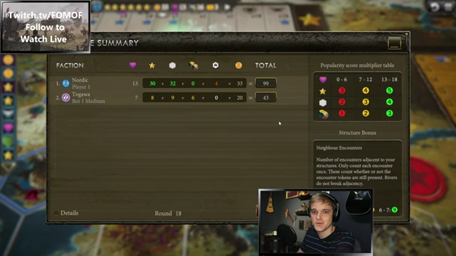 Scoreboard summary showing 99 coins after 18 rounds in the Meckless Strategy