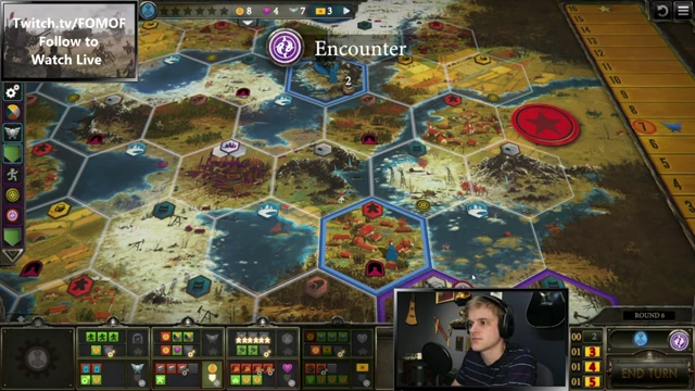Nordic board state in Round 6, Village Tunnel Strategy, with an encounter