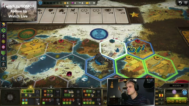 Nordic board state in Round 6, Right Village Strategy, with character movement