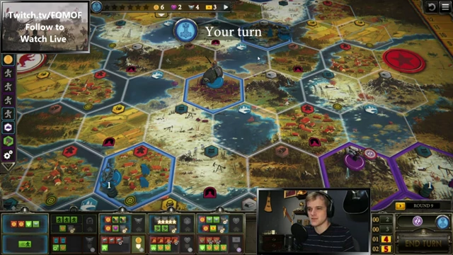 Nordic board state in Round 9, Encounter Village Strategy, showing rapid deployment