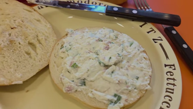 Disappointing bagel with sweet cream cheese