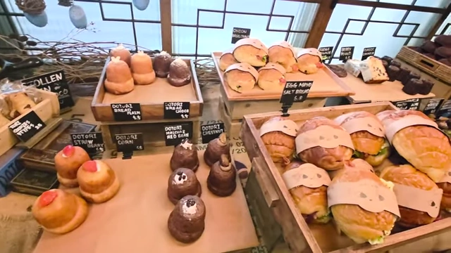 Display of acorn-shaped and other pastries at Doto Garden cafe