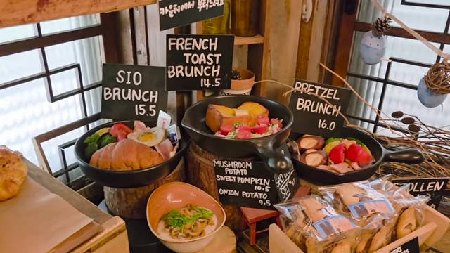 Brunch menu display at Doto Garden, including Shio, French Toast, and Pretzel brunch options