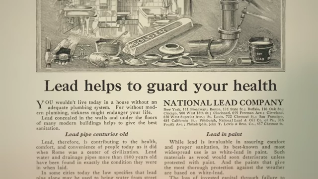 An old advertisement for "Lead helps to guard your health" from the National Lead Company, promoting lead.
