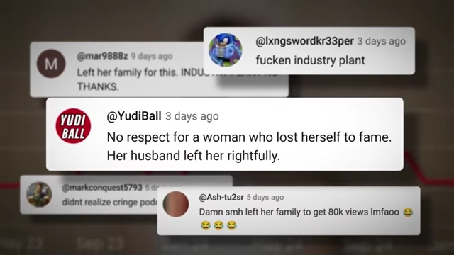 Social media comments labeling Bobbi Althoff as an "industry plant" and criticizing her for losing herself to fame.