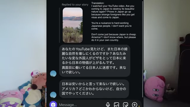Instagram message showing negative local sentiment towards tourists.