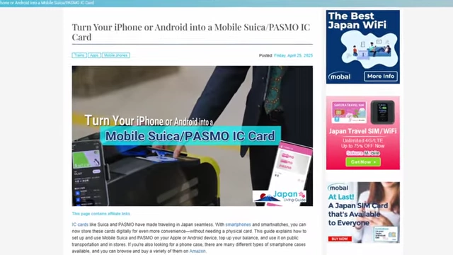 Article describing how to turn a smartphone into a Mobile Suica/PASMO IC Card.