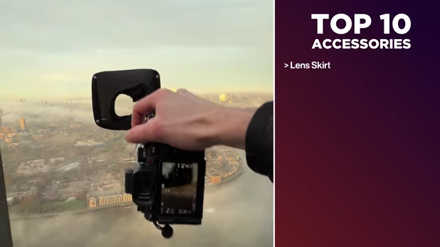 The lens skirt in action, attached to a camera and glass