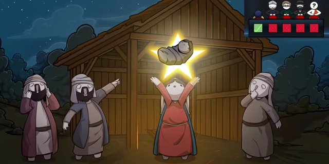 The birth of Jesus with shepherds and wise men.