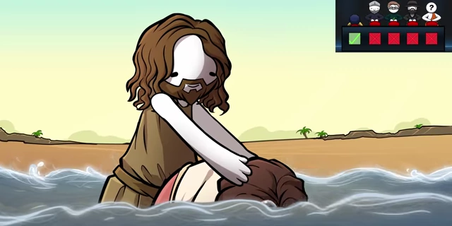 John the Baptist baptizing Jesus in the Jordan River.