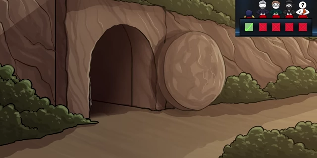 An empty tomb, signifying Jesus's resurrection.