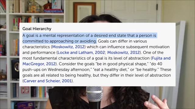 Definition of 'Goal Hierarchy' explaining abstract goals as a desired end state.