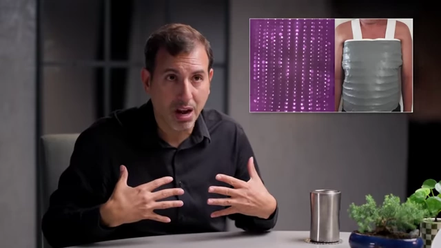 Infrared light therapy jacket with internal LED bulbs used in a COVID-19 study