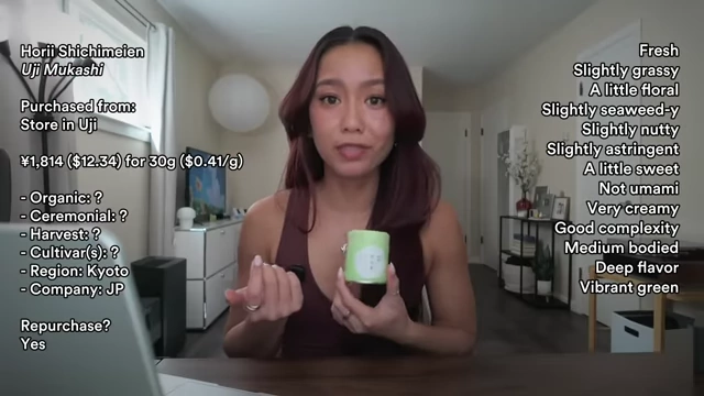 Michelle reviewing Horii Shichimeien Uji Mukashi with on-screen details