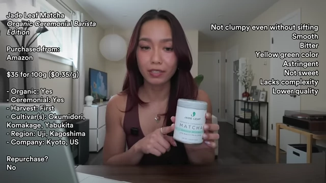 Michelle reviewing Jade Leaf Matcha Barista Edition with on-screen details