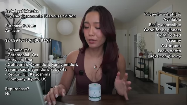 Michelle reviewing Jade Leaf Matcha Teahouse Edition with on-screen details