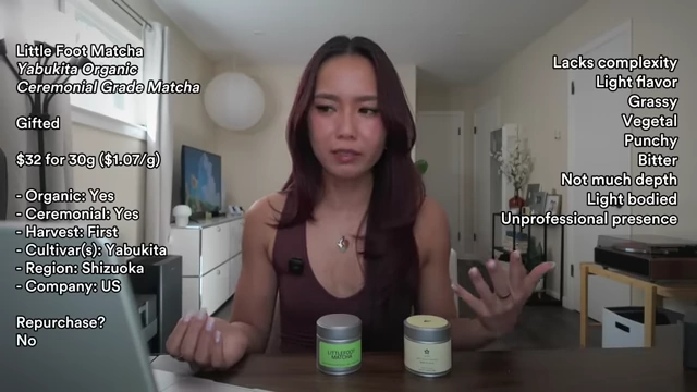 Michelle reviewing Little Foot Matcha Yabukita with on-screen details