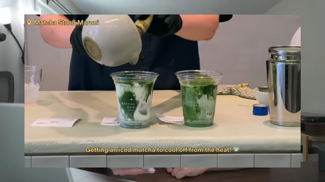 Making a matcha latte at Matcha Stand Maruni in Japan