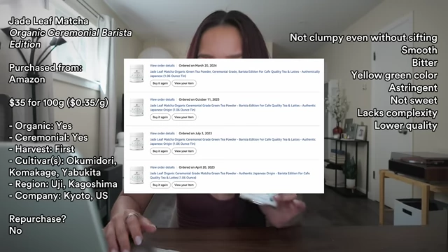 Michelle's Amazon order history for Jade Leaf Matcha