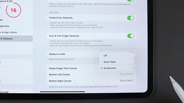 Multitasking & Gestures settings showing options for corner swipe actions