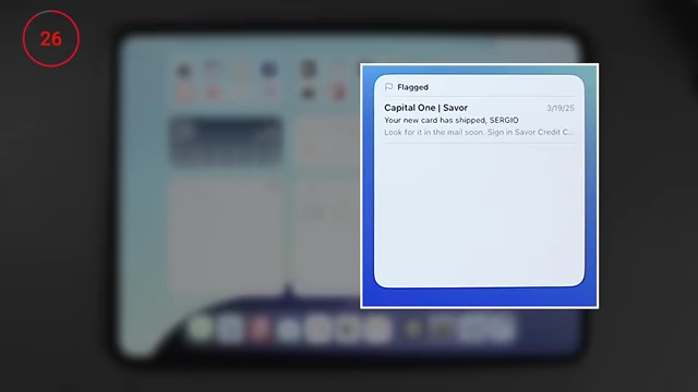 Mail widget on the Home Screen displaying flagged emails