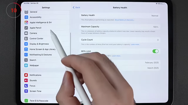 Battery Health settings showing '80% Limit' optimized charging enabled