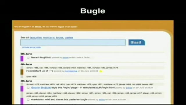 The Bugle application interface, an internal Twitter-like tool for hackers collaborating without internet access.