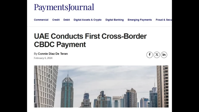 An article reporting the UAE's first cross-border CBDC payment conducted via mBridge.