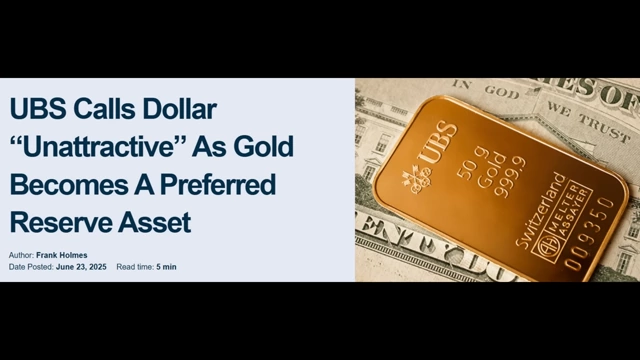 An article highlighting UBS's view that gold is becoming a preferred reserve asset.