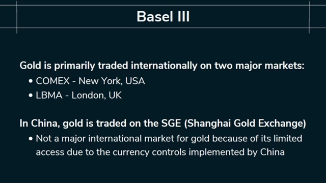 A slide outlining the major international gold markets: COMEX, LBMA, and SGE.