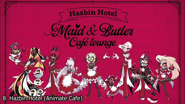 Hazbin Hotel promo art featuring characters in maid and butler uniforms.