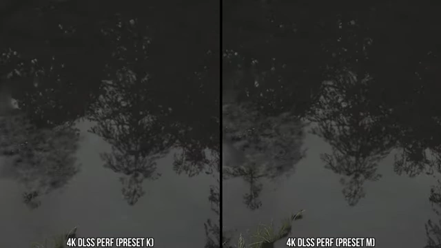 《寂静岭2》中DLSS Performance (Preset K) 和 DLSS Performance (Preset M) 在水面反射方面的比较