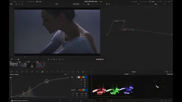 Applying an S-curve using the RGB curves to enhance contrast in the footage.