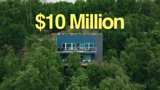 A cabin surrounded by a forest with text "$10 Million" overlaid, representing the business goal and the cabin setting.