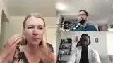 Three individuals participating in a video podcast discussion about career paths