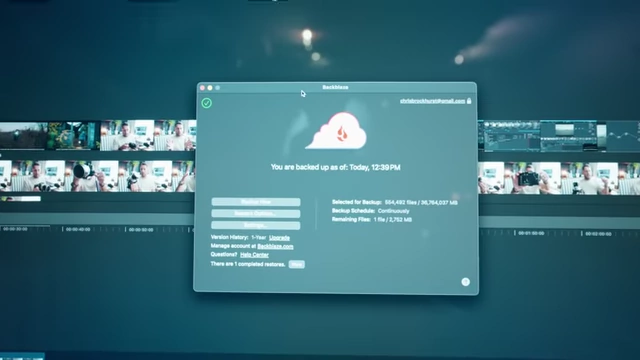 Backblaze cloud backup status, showing continuous and unlimited data protection