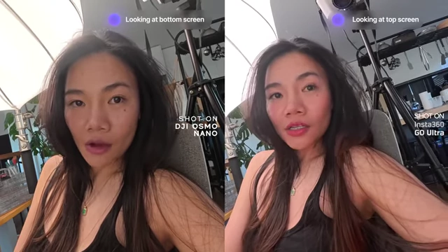 Comparison of direct eye contact when looking at the screen during selfie vlogging