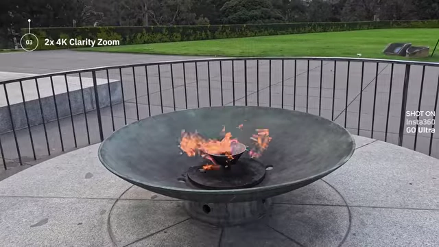 Insta360 GO Ultra's 2x 4K clarity zoom on a fire pit