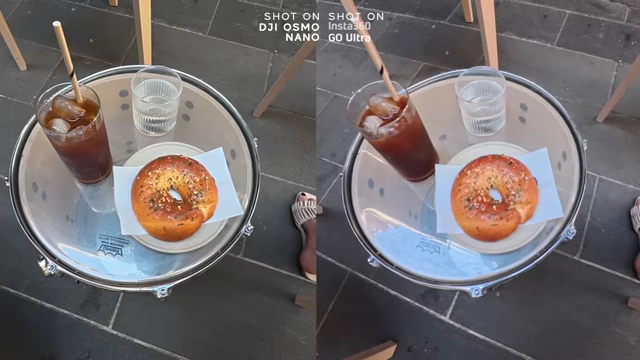 Daylight food shot comparison: DJI Osmo Nano (left) for natural tones vs. Insta360 GO Ultra (right) for richer colors