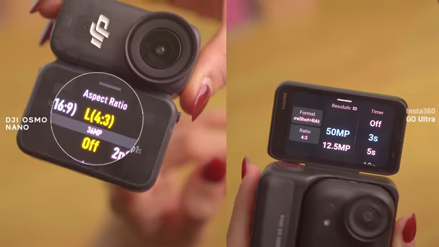 Megapixel comparison: DJI Osmo Nano (up to 37MP) and Insta360 GO Ultra (up to 50MP)