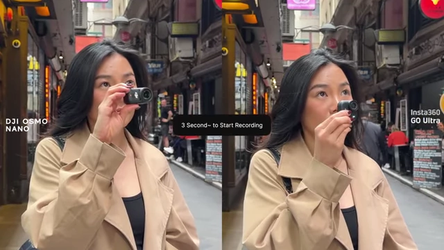 Boot-up time comparison between DJI Osmo Nano and Insta360 GO Ultra (approx. 3 seconds)