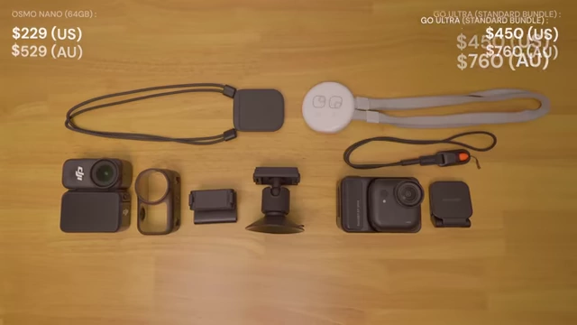 Price and bundle comparison: DJI Osmo Nano (64GB) vs. Insta360 GO Ultra Standard Bundle