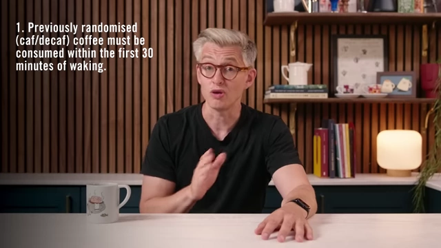 Summary of the first experiment condition: consuming randomized coffee within 30 minutes of waking.