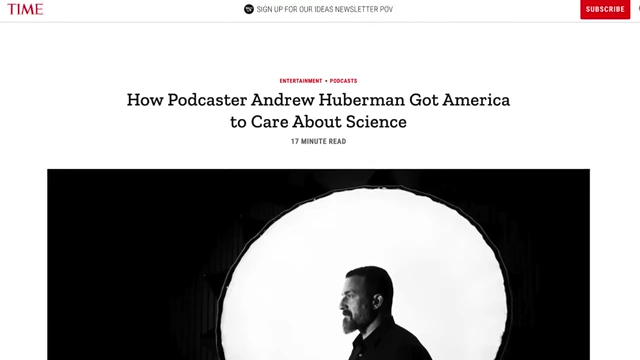 TIME article highlighting Andrew Huberman's popularity in science communication.