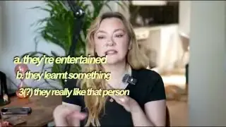 A list on screen showing the three primary reasons people follow someone on social media: "a. they're entertained", "b. they learnt something", and "3(?) they really like that person".