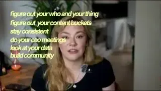 A list of the 5-step framework points on screen: "figure out your who and your thing", "figure out your content buckets", "stay consistent", "do your ceo meetings", "look at your data", "build community".