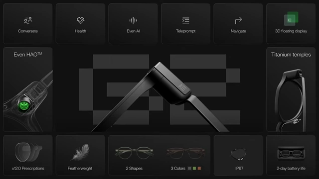 Overview of Even G2 smart glasses and Even R1 smart ring features
