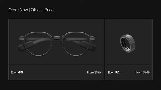 Official prices for Even G2 at $599 and Even R1 at $249