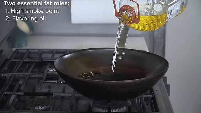 Two essential fat roles are high smoke point oil and flavoring oil