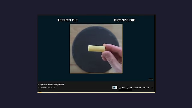 Comparison of Teflon die pasta versus bronze die pasta, highlighting texture differences